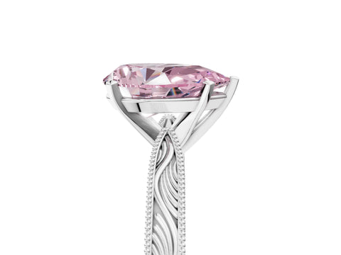 White gold Fancy Pink Pear Cut Solitaire Milgrain Engraved Band with Four-Prong Setting_5