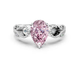 White gold Fancy Pink Pear Cut Solitaire Milgrain Leaf Band with Prong Setting_12