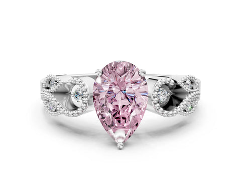 White gold Fancy Pink Pear Cut Solitaire Milgrain Leaf Band with Prong Setting_12