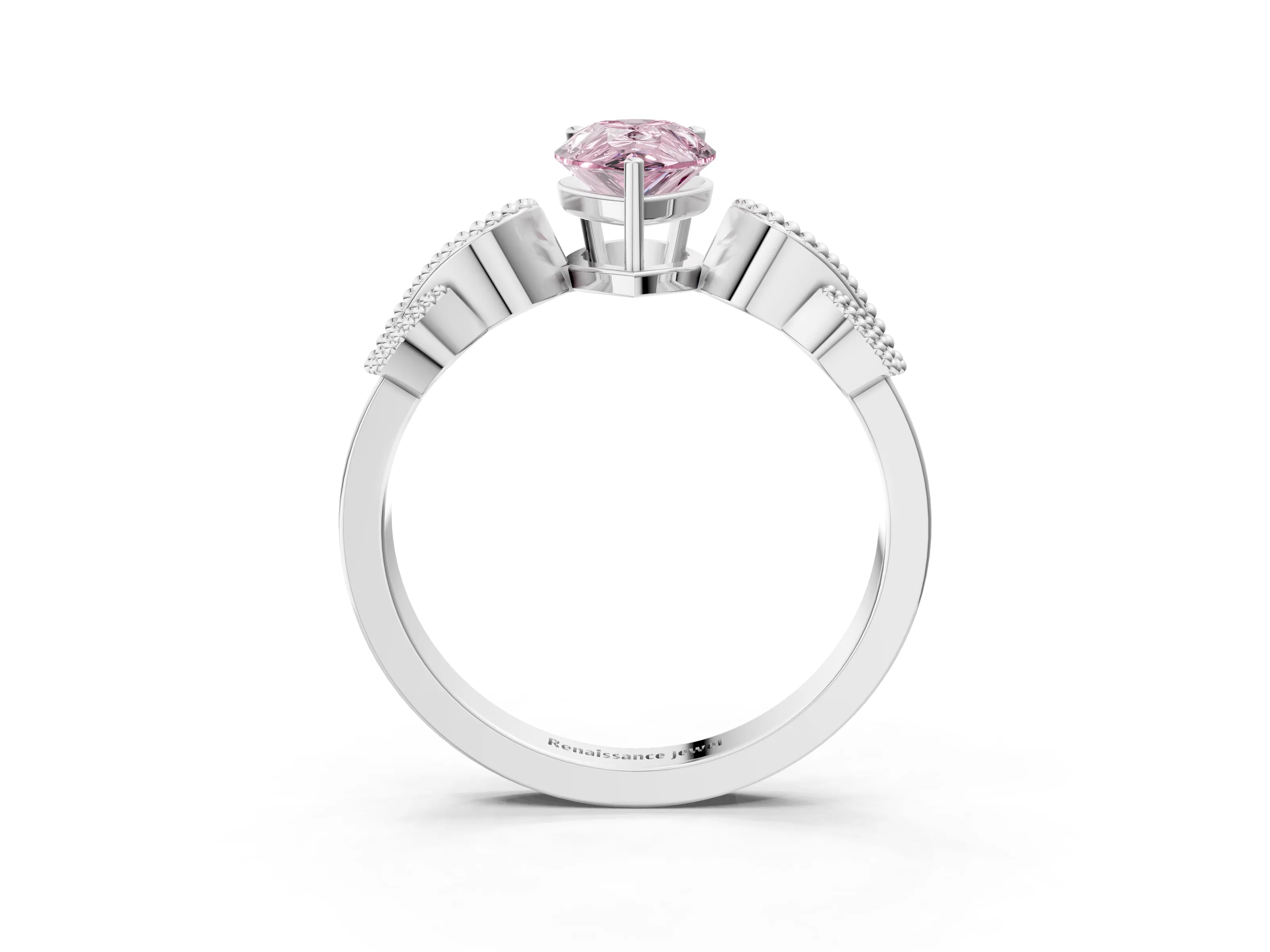 White gold Fancy Pink Pear Cut Solitaire Milgrain Leaf Band with Prong Setting_15