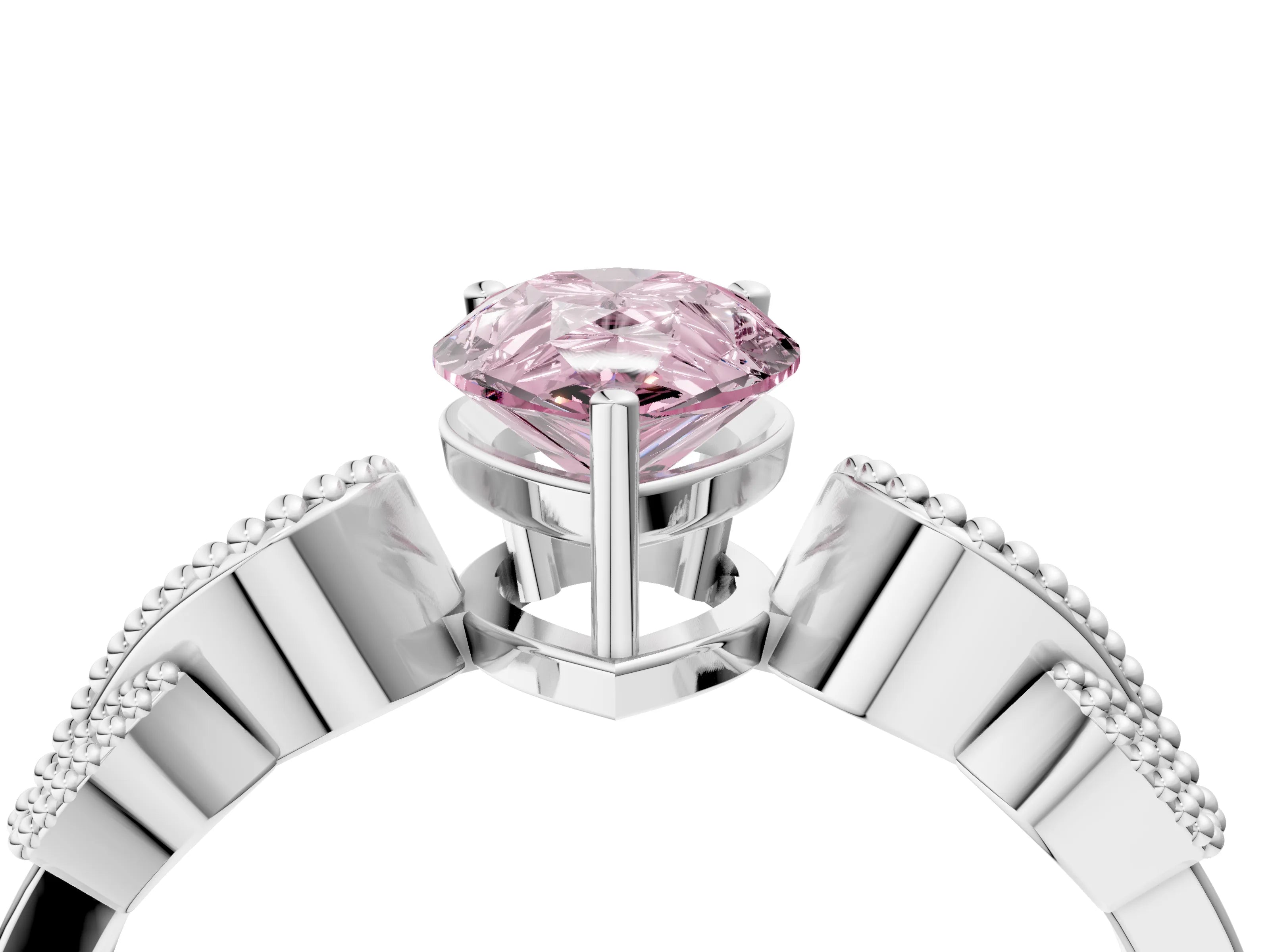 White gold Fancy Pink Pear Cut Solitaire Milgrain Leaf Band with Prong Setting_16
