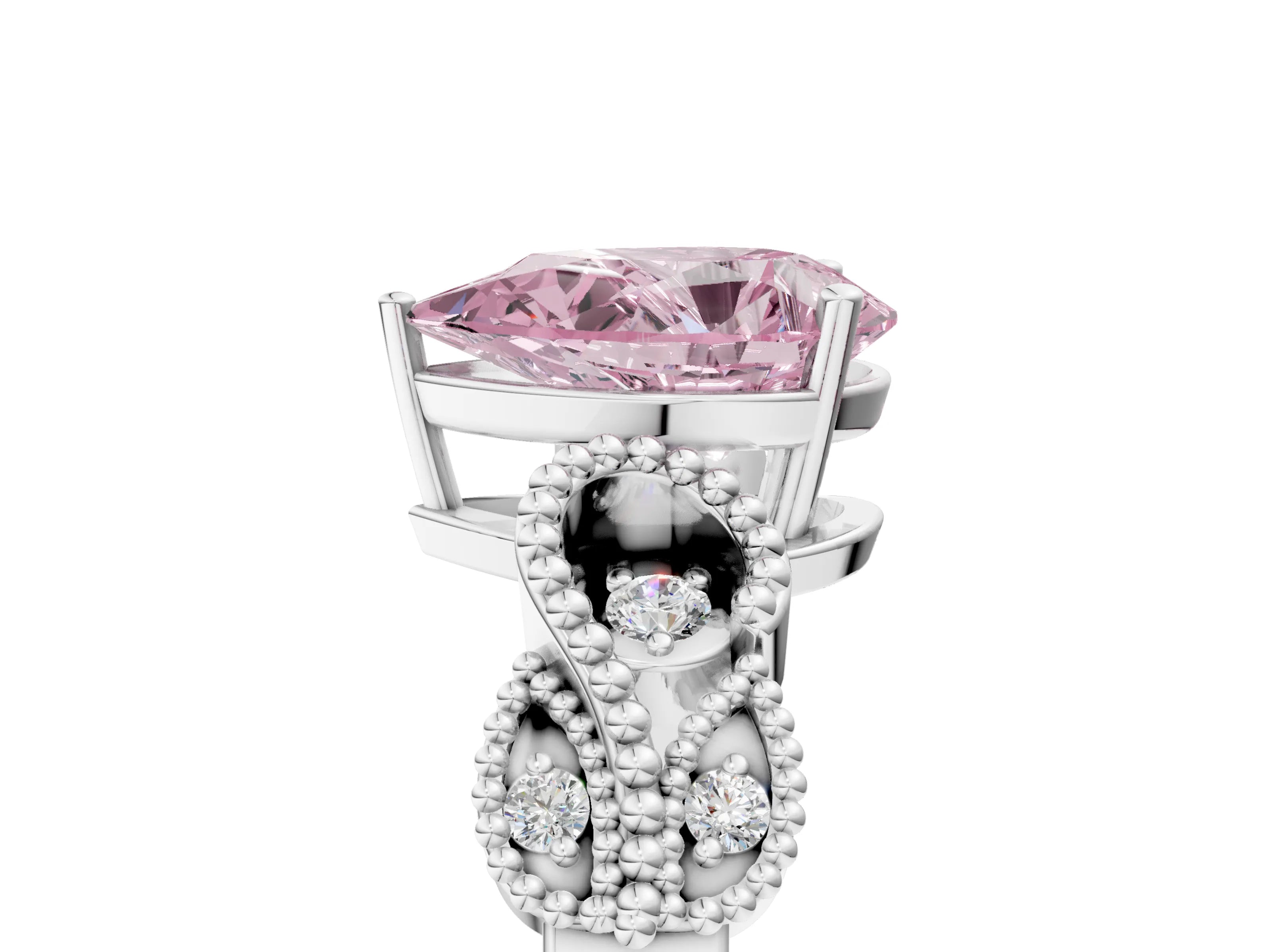 White gold Fancy Pink Pear Cut Solitaire Milgrain Leaf Band with Prong Setting_17