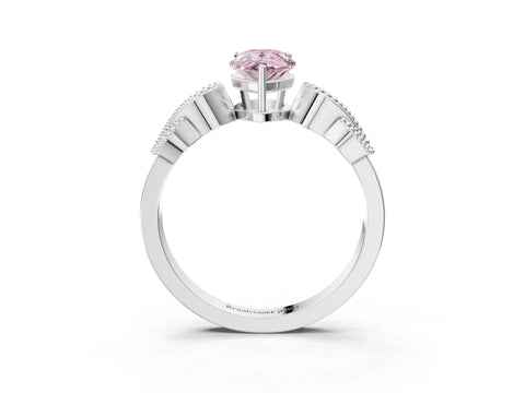 White gold Fancy Pink Pear Cut Solitaire Milgrain Leaf Band with Prong Setting_3