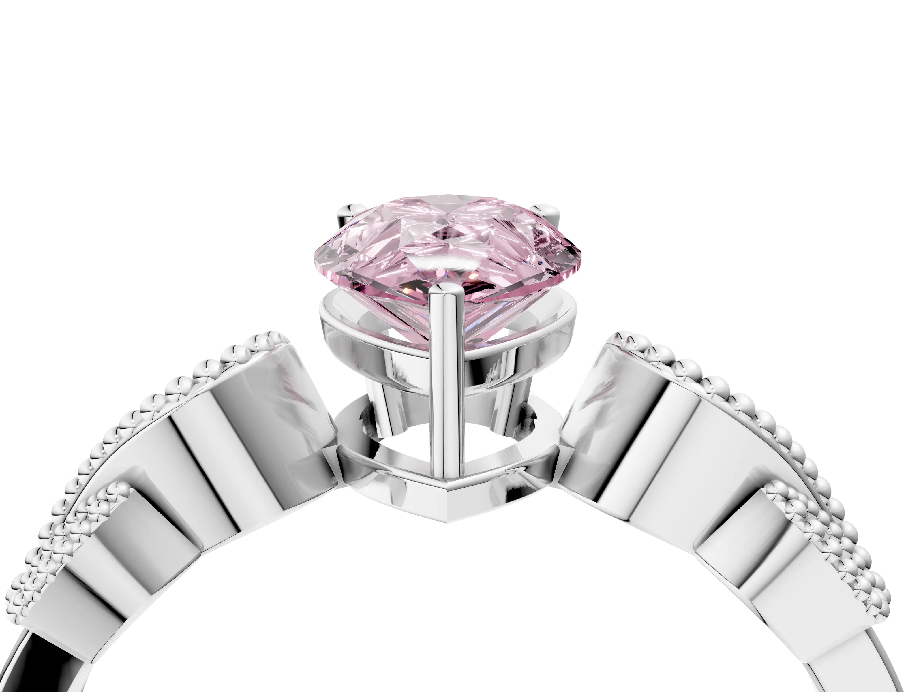 White gold Fancy Pink Pear Cut Solitaire Milgrain Leaf Band with Prong Setting_4