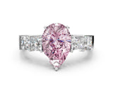 White gold Fancy Pink Pear Cut Solitaire Princess Side Stone Engraved Band Prong Setting Ring_12