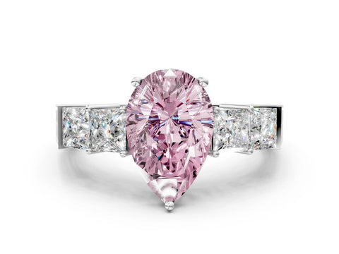 White gold Fancy Pink Pear Cut Solitaire Princess Side Stone Engraved Band Prong Setting Ring_12