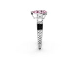 White gold Fancy Pink Pear Cut Solitaire Princess Side Stone Engraved Band Prong Setting Ring_14