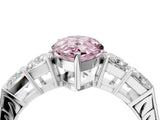 White gold Fancy Pink Pear Cut Solitaire Princess Side Stone Engraved Band Prong Setting Ring_16