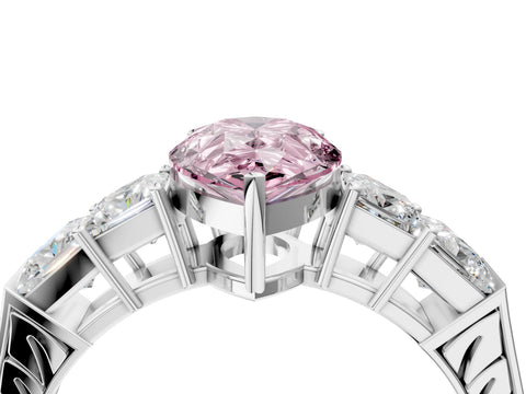 White gold Fancy Pink Pear Cut Solitaire Princess Side Stone Engraved Band Prong Setting Ring_16