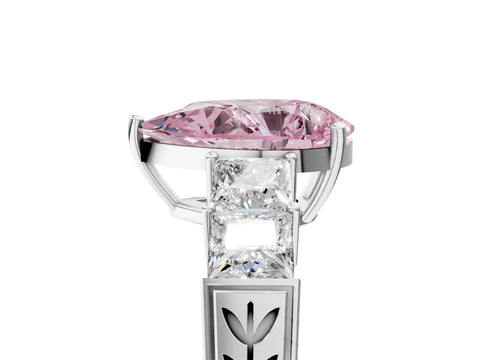 White gold Fancy Pink Pear Cut Solitaire Princess Side Stone Engraved Band Prong Setting Ring_17