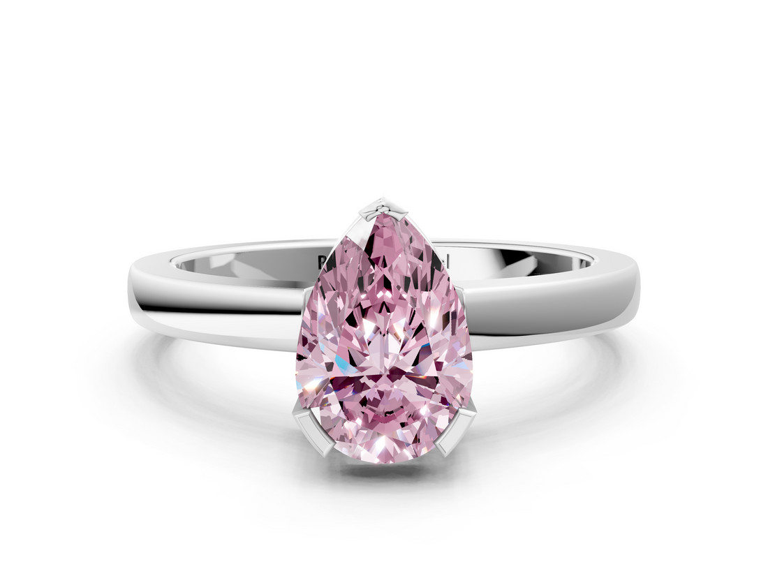 White gold Fancy Pink Pear  Cut Solitaire Ring with Four-Prong Setting and Classic Band_64