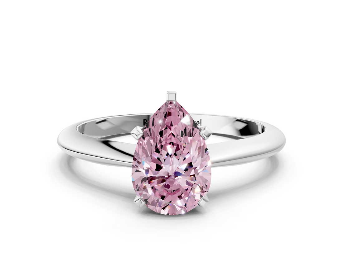 White gold Fancy Pink Pear  Cut Solitaire Ring with Four-Prong Setting on a Classic Band_62