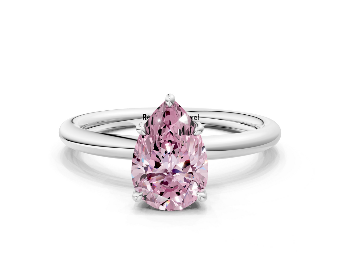 White gold Fancy Pink Pear  Cut Solitaire Ring with Thin Band and Four-Prong Setting_16