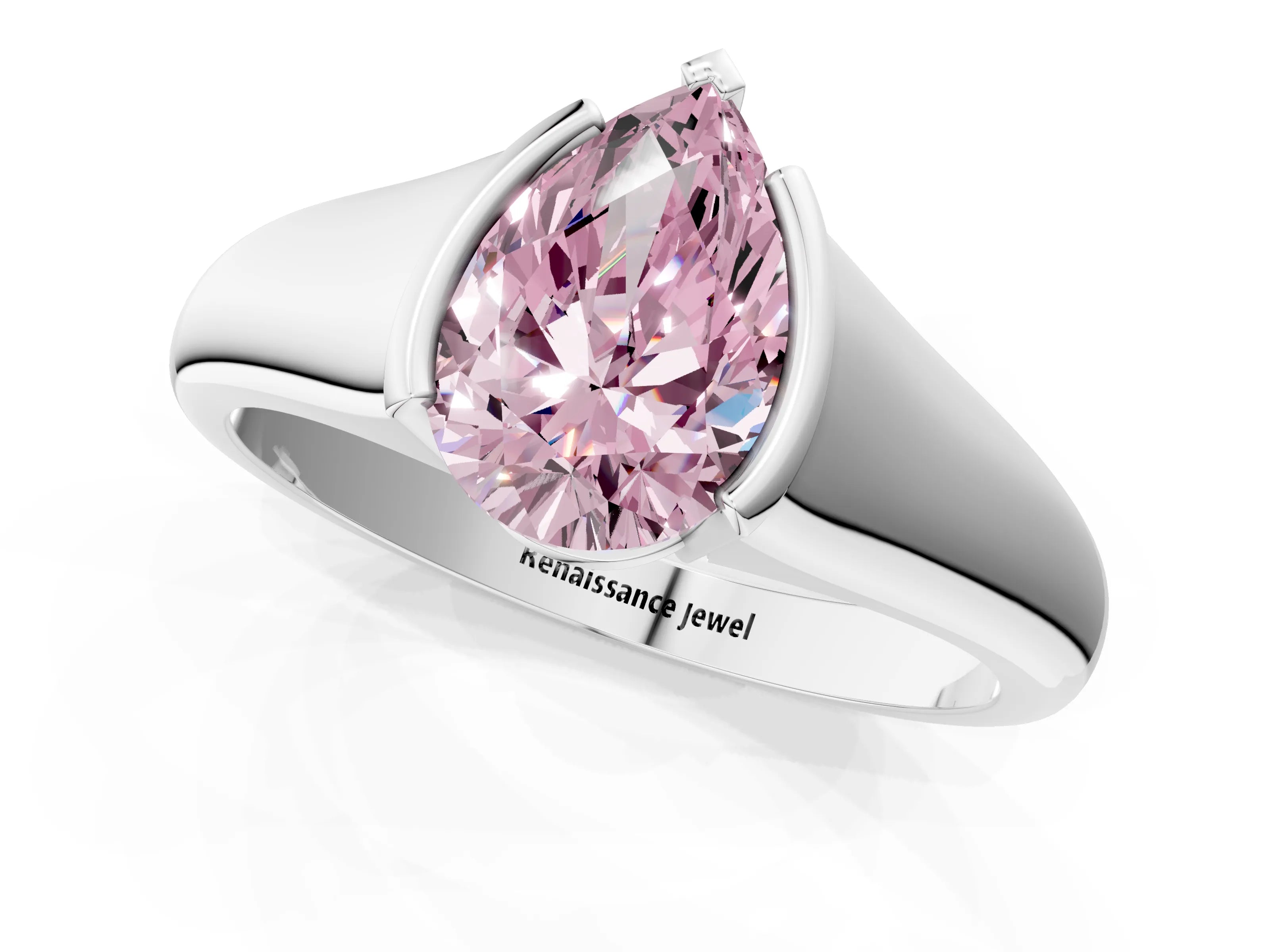 White gold Fancy Pink Pear Cut Solitaire Tension Set Diamond Ring with Split Shank Band_1