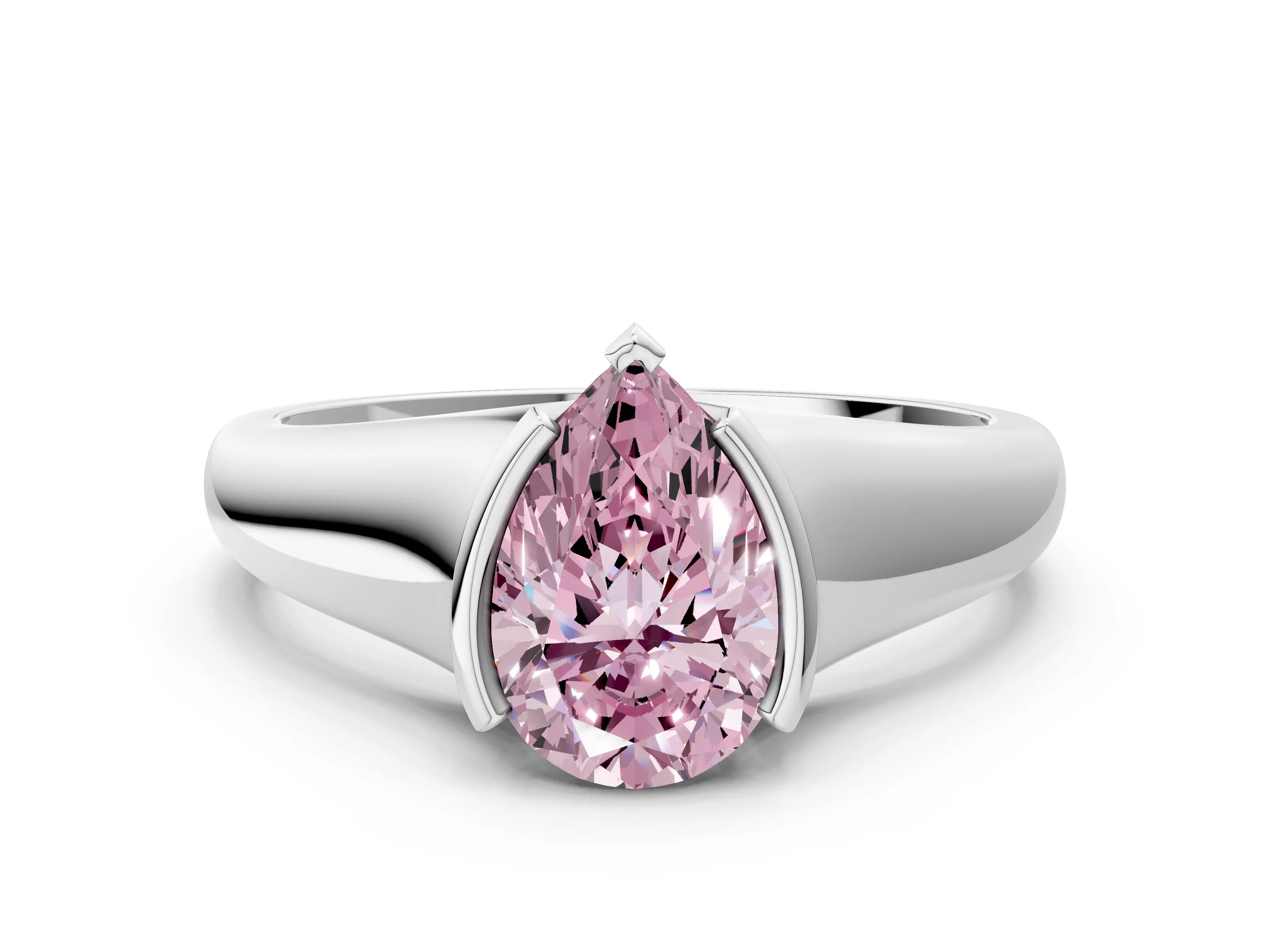White gold Fancy Pink Pear Cut Solitaire Tension Set Diamond Ring with Split Shank Band_35