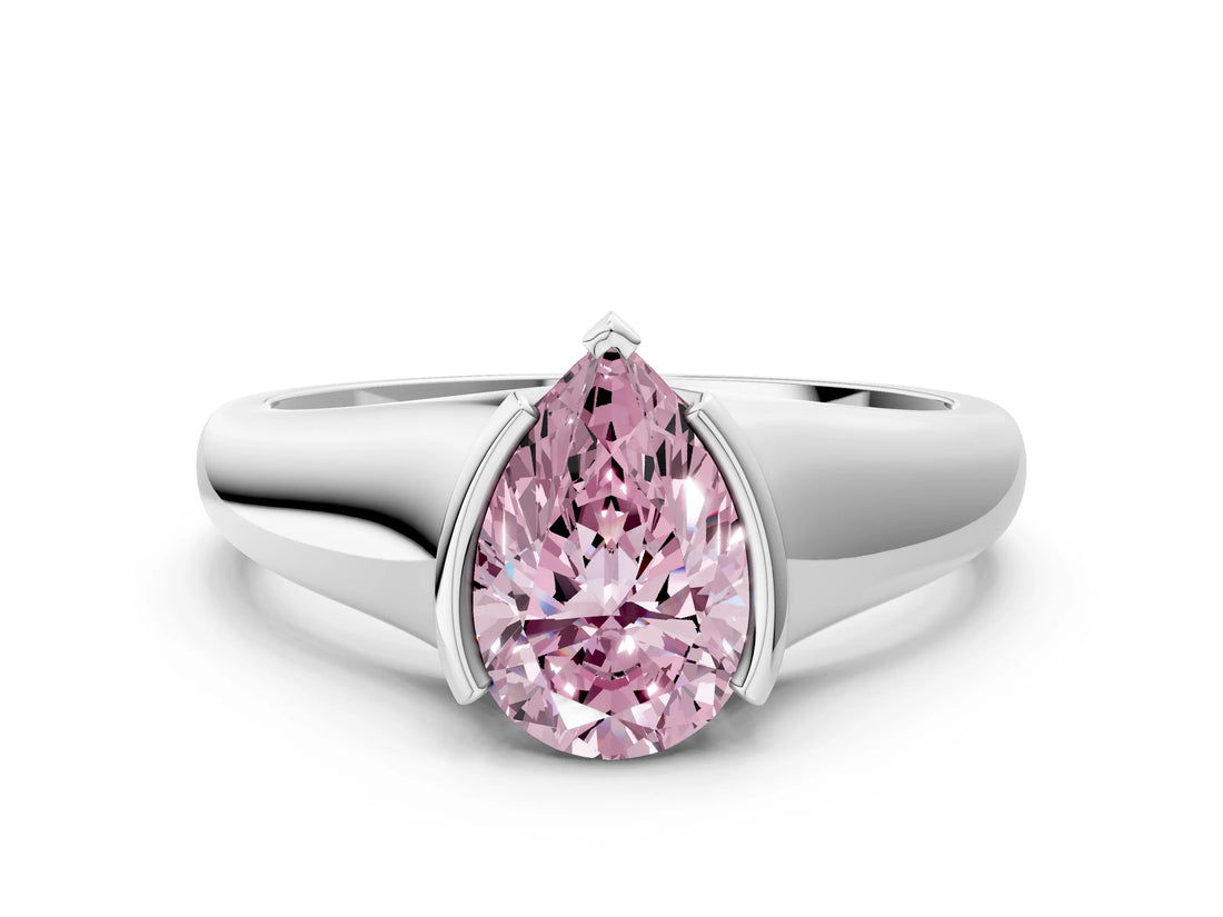 White gold Fancy Pink Pear Cut Solitaire Tension Set Diamond Ring with Split Shank Band_35