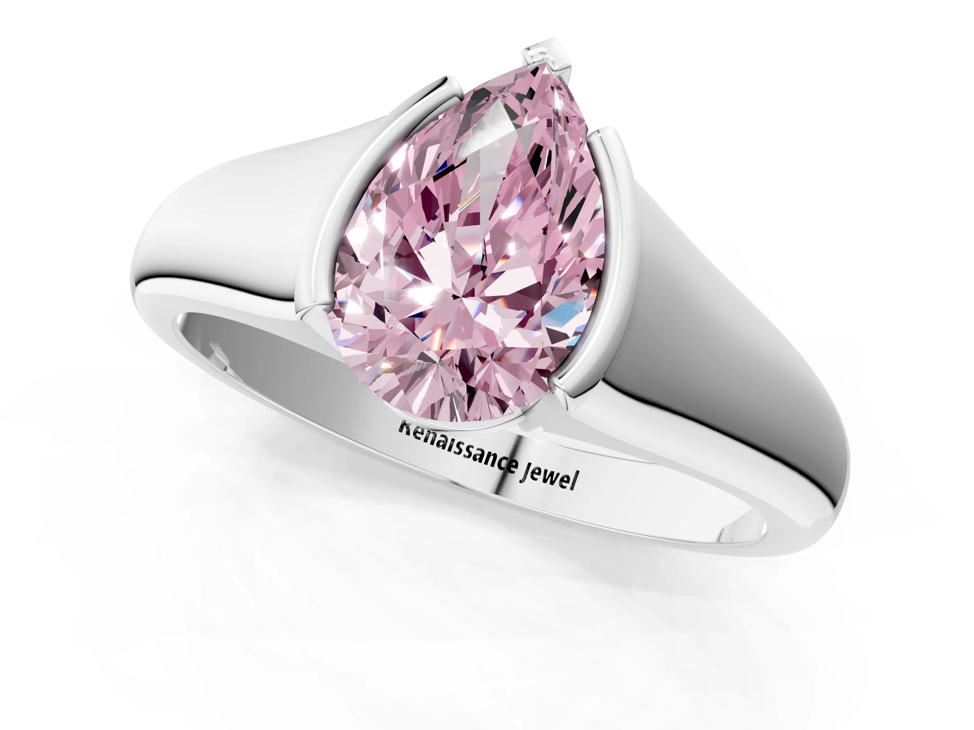 White gold Fancy Pink Pear Cut Solitaire Tension Set Diamond Ring with Split Shank Band_36