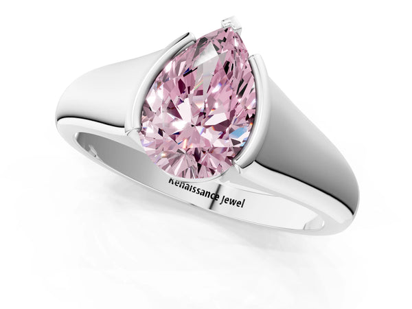 Platinum Pear-Shaped Tension Style Solitaire Engagement Ring Setting for Fancy Pink Center