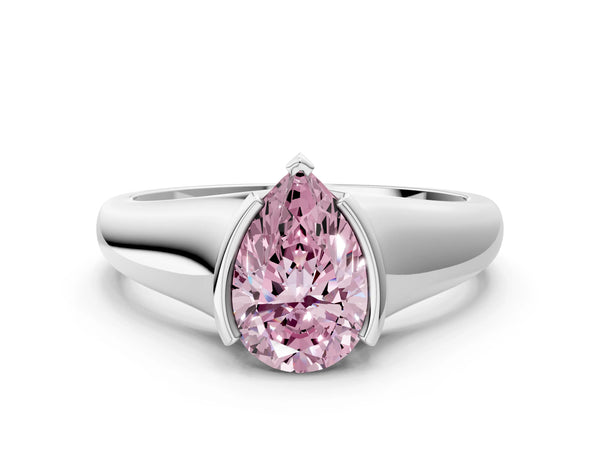 White Gold Pear-Shaped Tension Style Solitaire Engagement Ring Setting for Fancy Pink Center