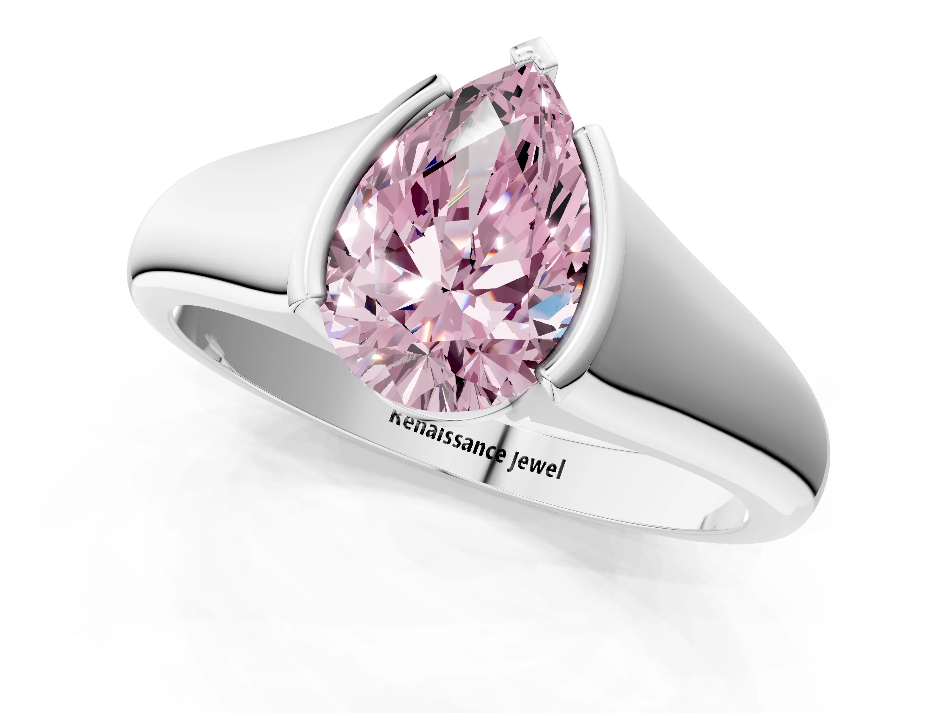 White gold Fancy Pink Pear Cut Solitaire Tension Set Diamond Ring with Split Shank Band_48