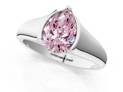 White gold Fancy Pink Pear Cut Solitaire Tension Set Diamond Ring with Split Shank Band_48