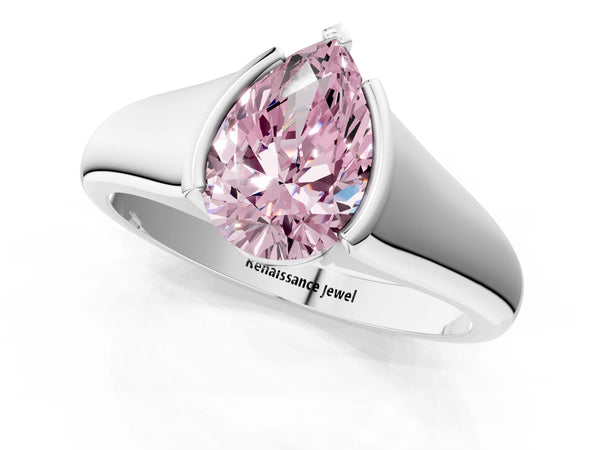 Platinum Pear-Shaped Tension Style Solitaire Engagement Ring Setting for Fancy Pink Center