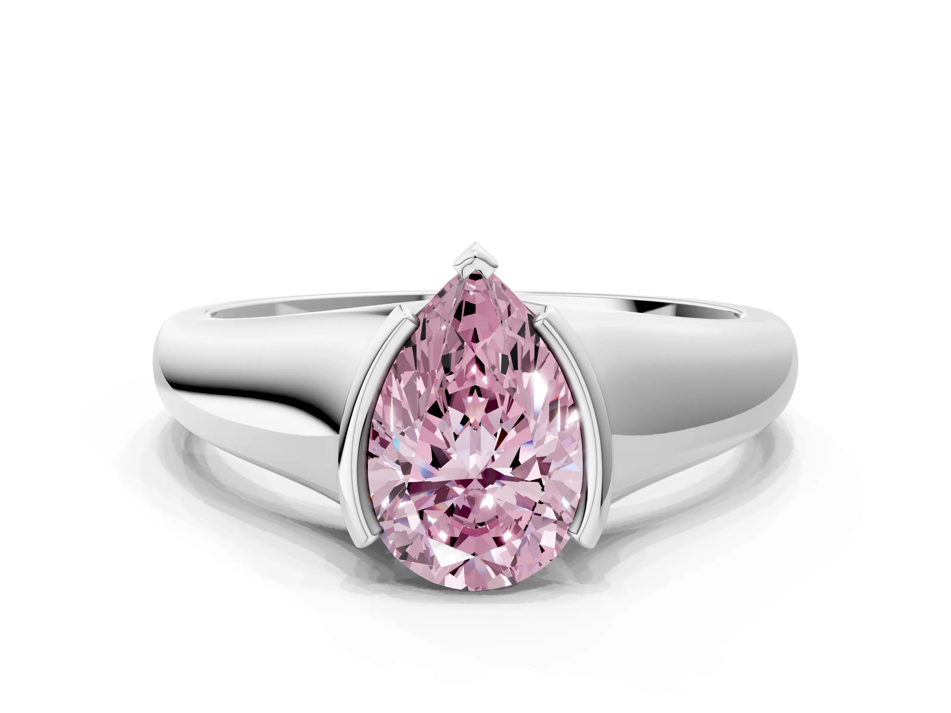 White gold Fancy Pink Pear Cut Solitaire Tension Set Diamond Ring with Split Shank Band