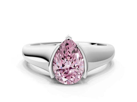 White gold Fancy Pink Pear Cut Solitaire Tension Set Diamond Ring with Split Shank Band