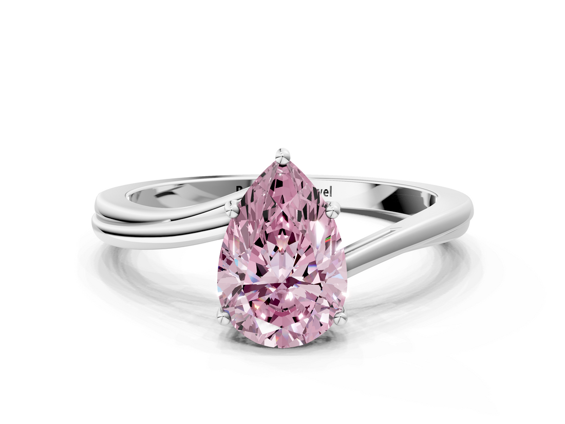 White gold Fancy Pink Pear  Cut Solitaire Twist Band Ring with Four-Prong Setting_46