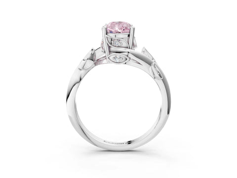 White gold Fancy Pink Pear Cut Solitaire Twist Engagement Ring with Leaf Accents and Prong Setting_15