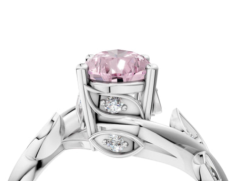 White gold Fancy Pink Pear Cut Solitaire Twist Engagement Ring with Leaf Accents and Prong Setting_16