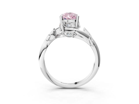 White gold Fancy Pink Pear Cut Solitaire Twist Engagement Ring with Leaf Accents and Prong Setting_6