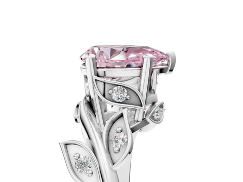White gold Fancy Pink Pear Cut Solitaire Twist Engagement Ring with Leaf Accents and Prong Setting_7