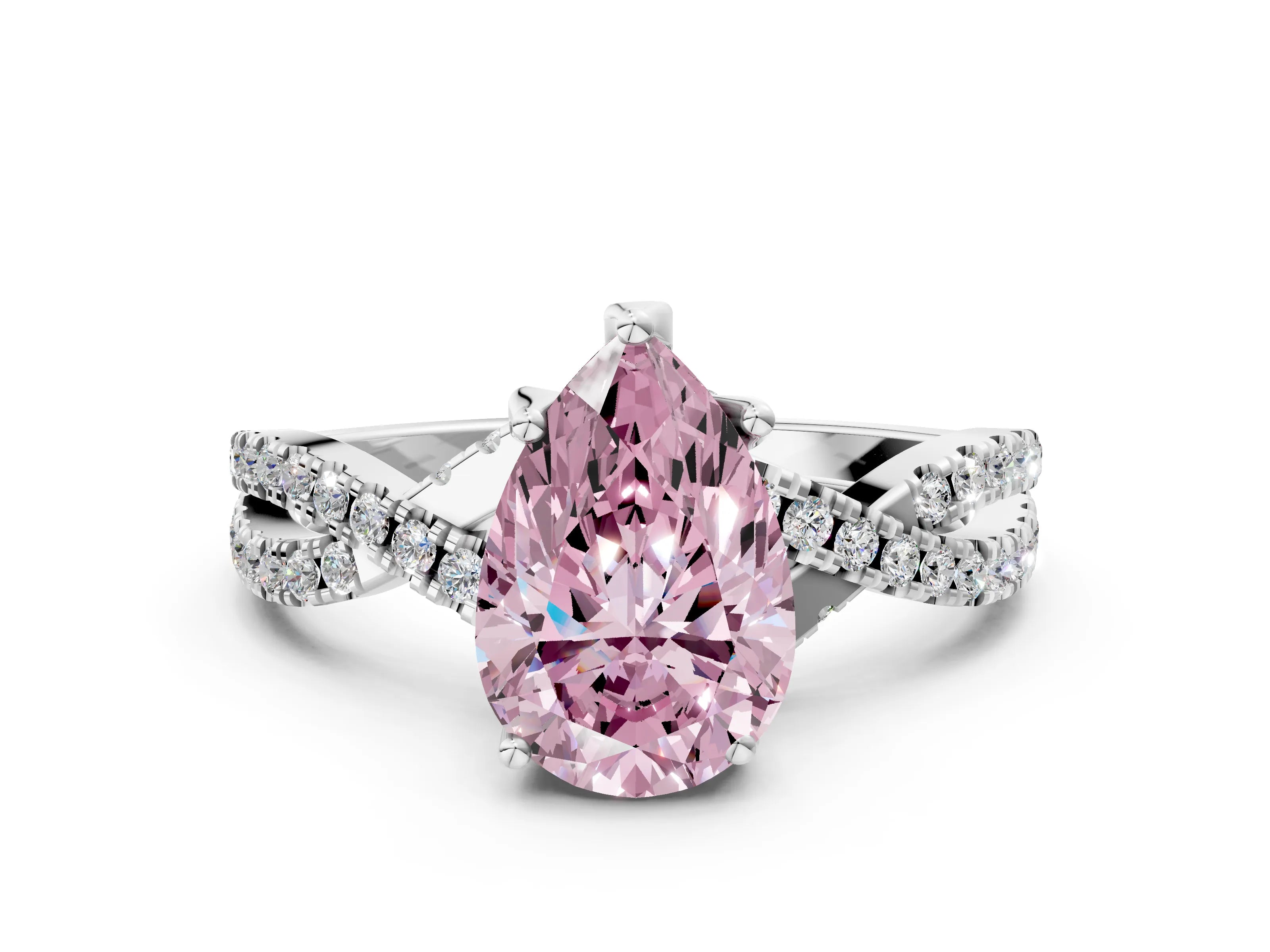 White gold Fancy Pink Pear Cut Solitaire Twist Pave Diamond Engagement Ring with Prong Setting_12