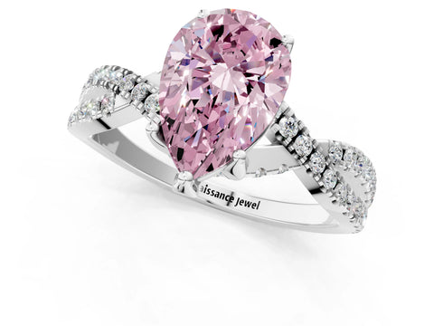 White gold Fancy Pink Pear Cut Solitaire Twist Pave Diamond Engagement Ring with Prong Setting_13