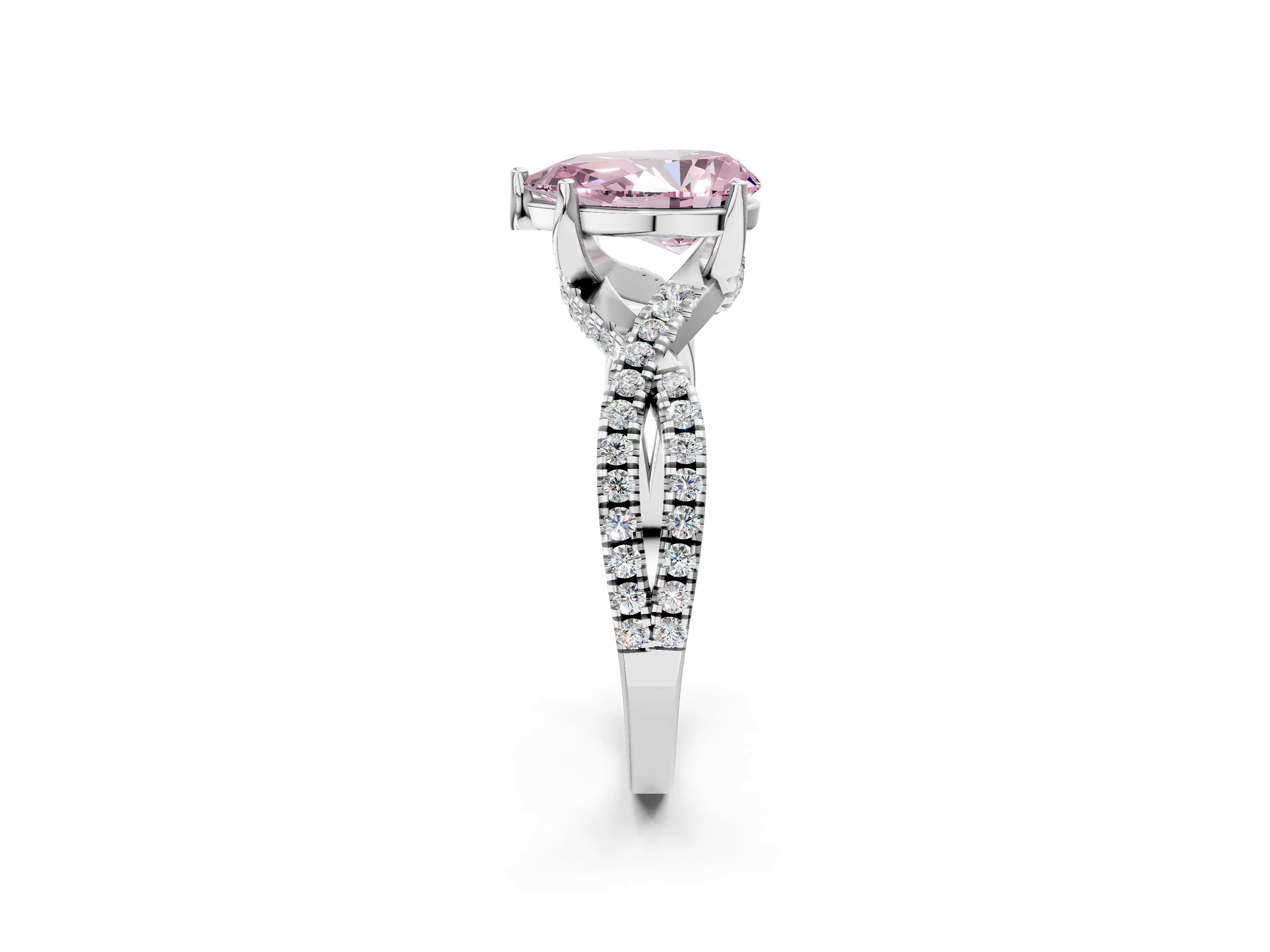 White gold Fancy Pink Pear Cut Solitaire Twist Pave Diamond Engagement Ring with Prong Setting_14