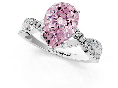 White gold Fancy Pink Pear Cut Solitaire Twist Pave Diamond Engagement Ring with Prong Setting_1