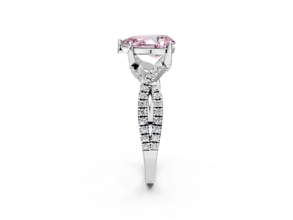 Platinum Fancy Pink Pear Cut Solitaire Twist Pave Diamond Engagement Ring with Prong Setting