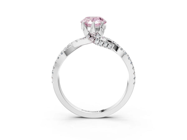 Platinum Fancy Pink Pear Cut Solitaire Twist Pave Diamond Engagement Ring with Prong Setting