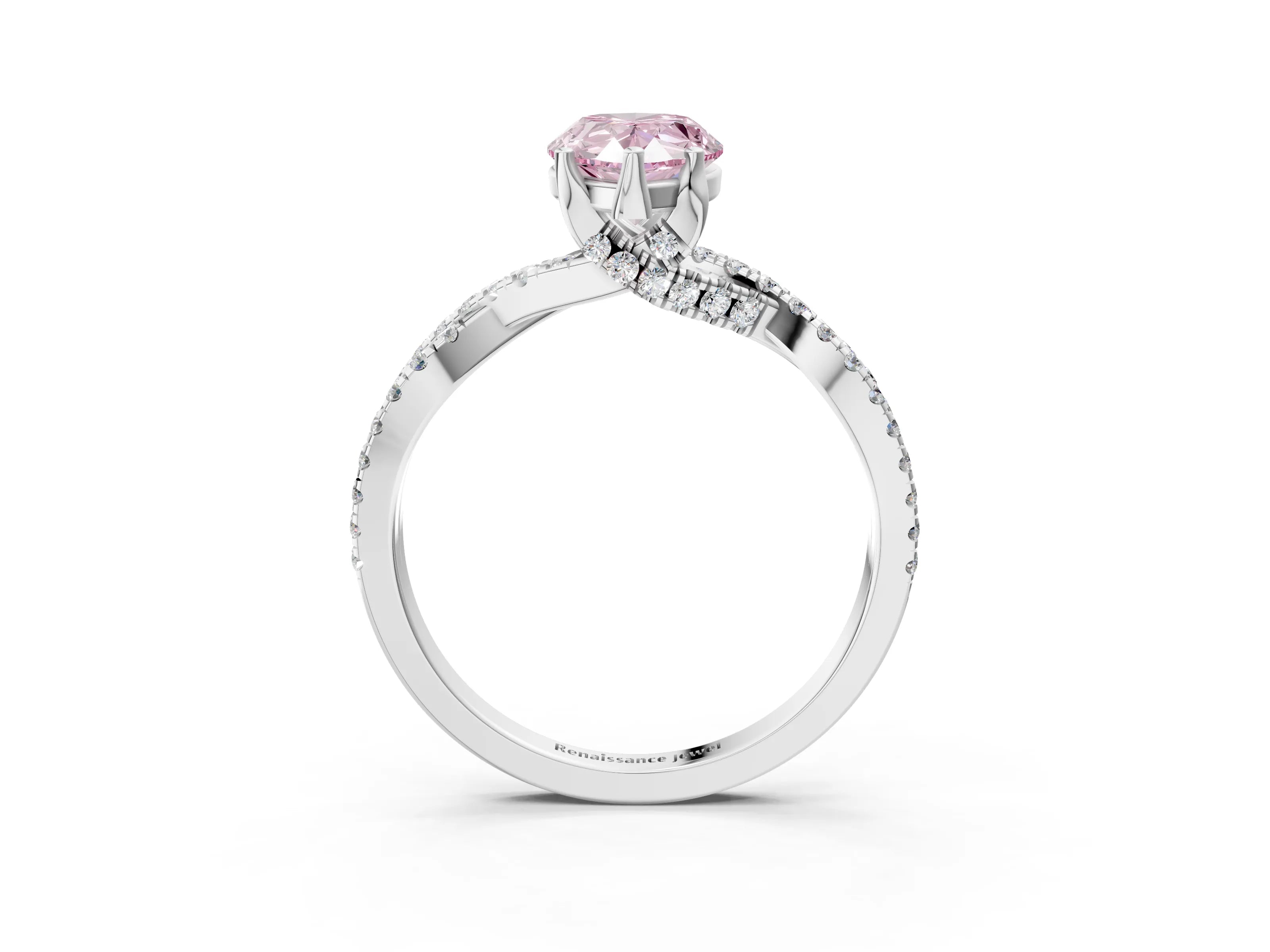 White gold Fancy Pink Pear Cut Solitaire Twist Pave Diamond Engagement Ring with Prong Setting_3