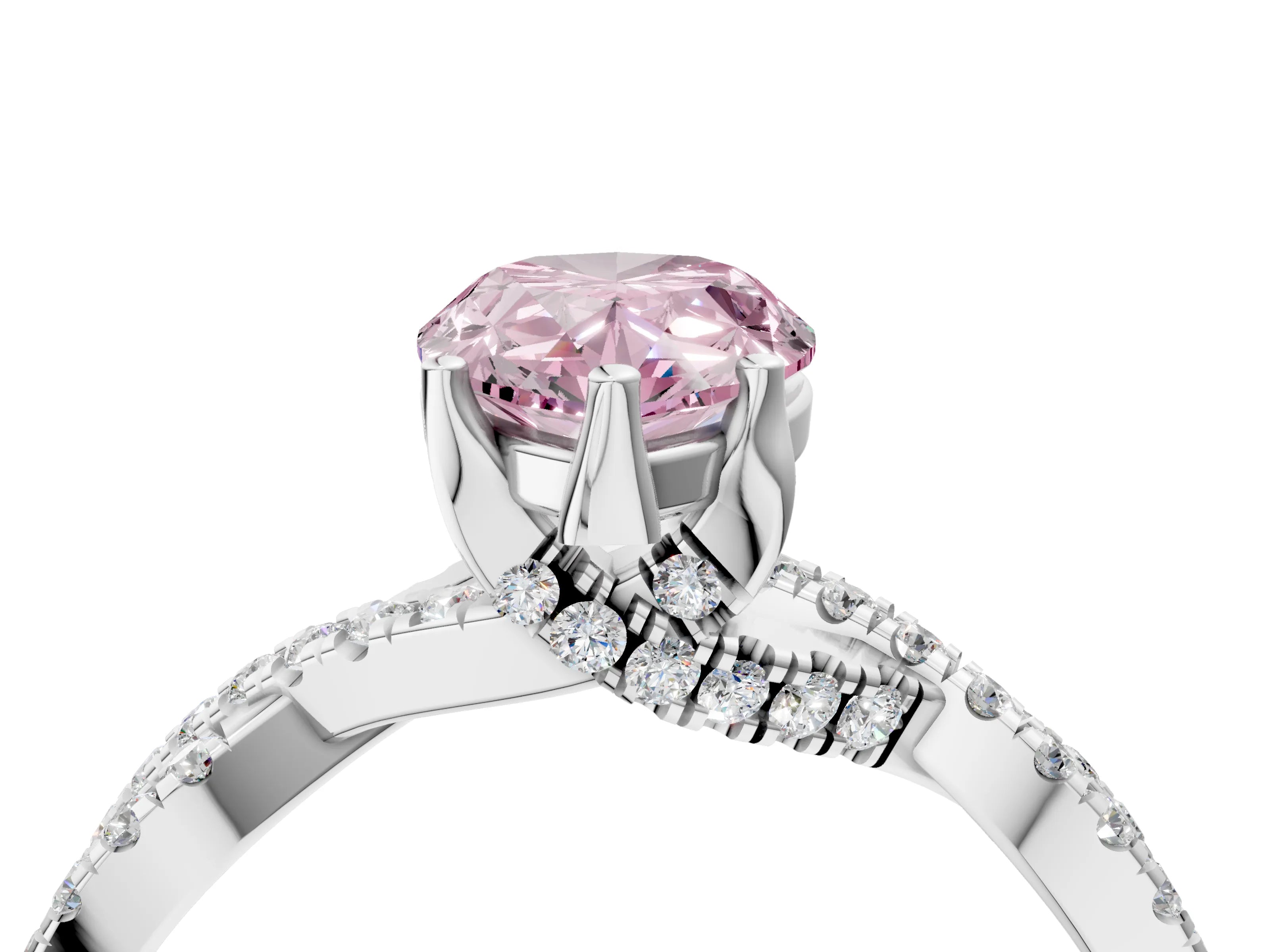 White gold Fancy Pink Pear Cut Solitaire Twist Pave Diamond Engagement Ring with Prong Setting_4