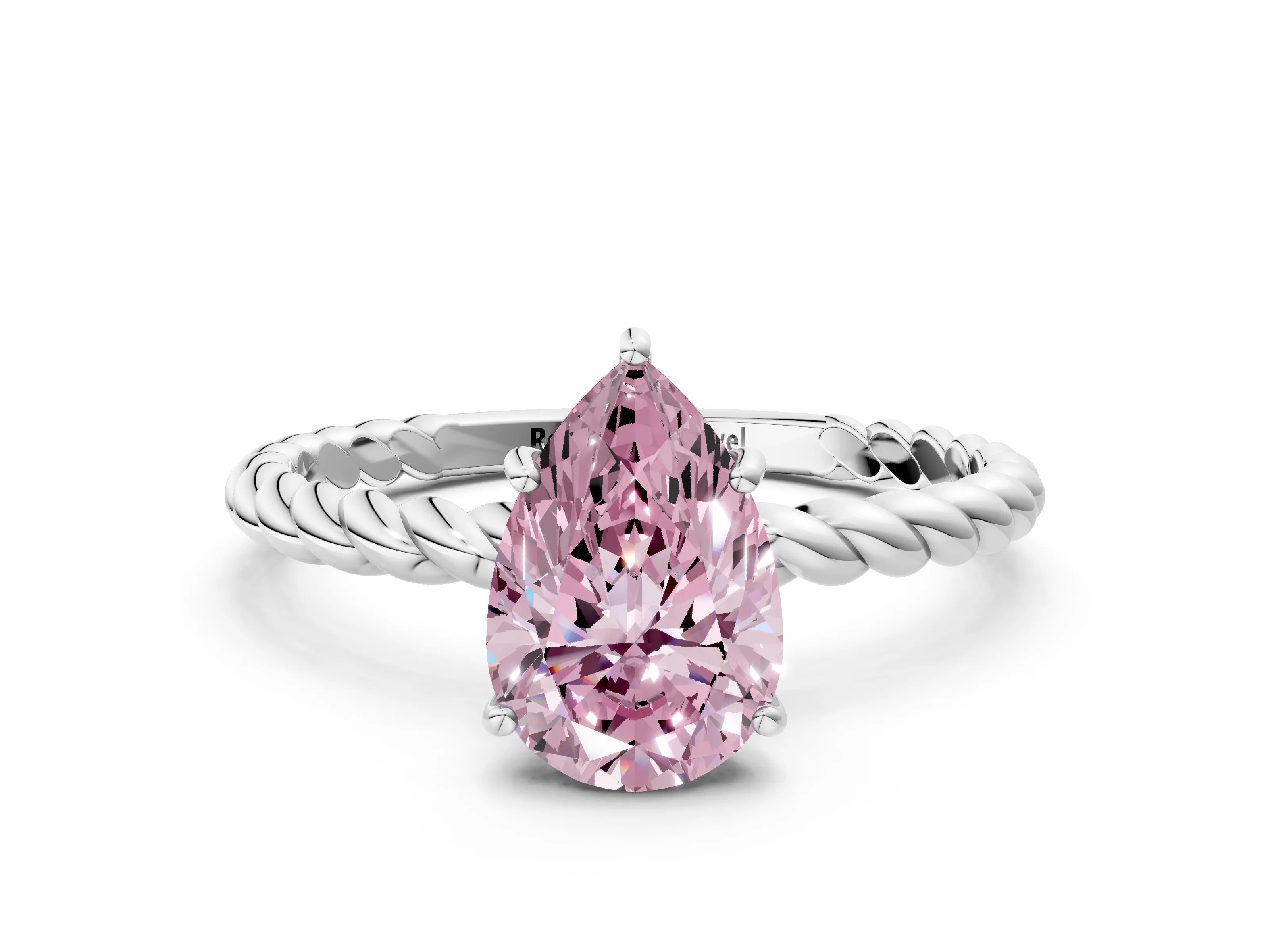White gold Fancy Pink Pear Cut Solitaire Twisted Band 4-Prong Ring_24