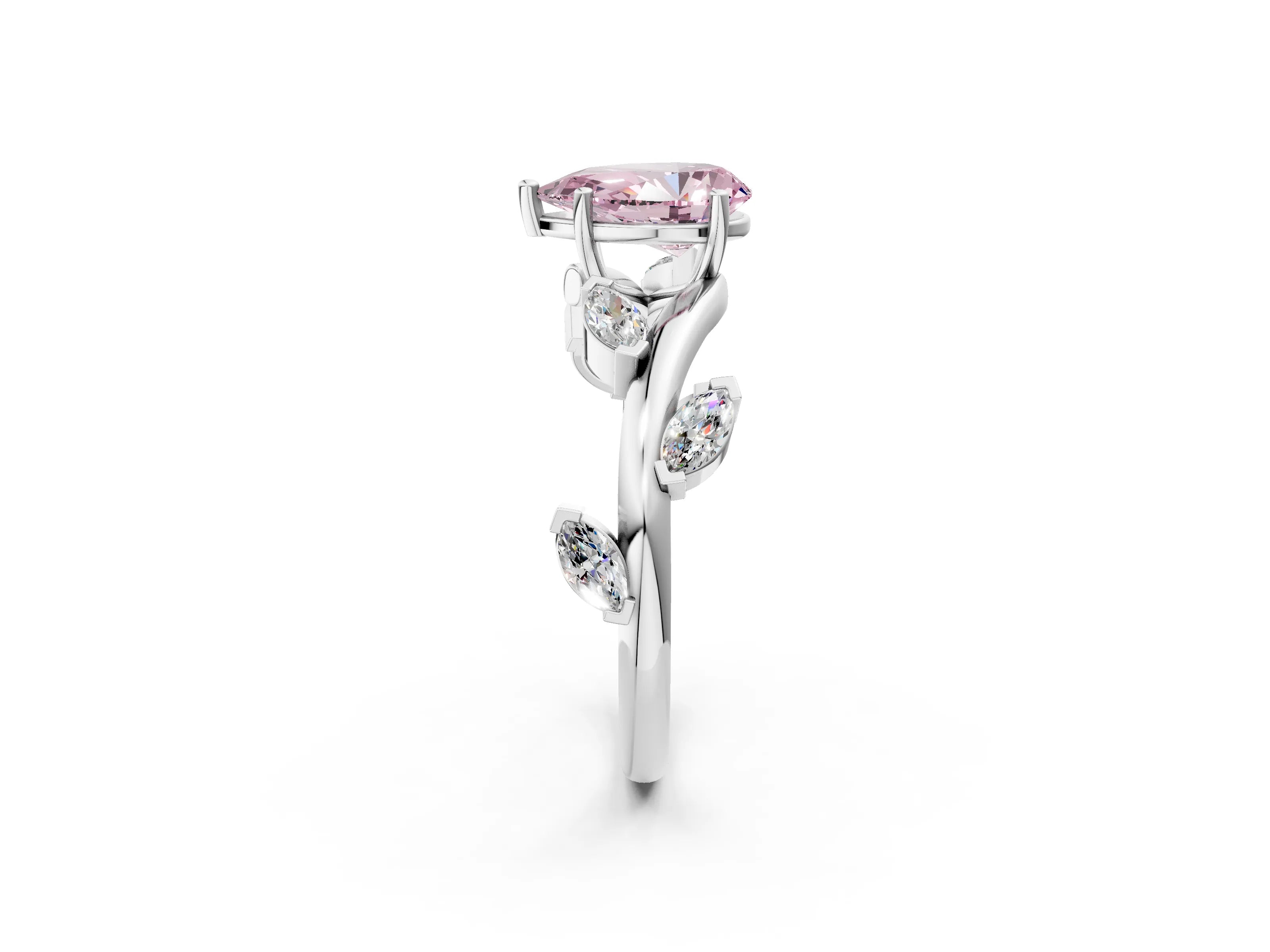 White gold Fancy Pink Pear Cut Solitaire Twisted Band Marquise Accent Prong Setting Ring_2