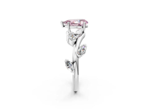 White gold Fancy Pink Pear Cut Solitaire Twisted Band Marquise Accent Prong Setting Ring_2