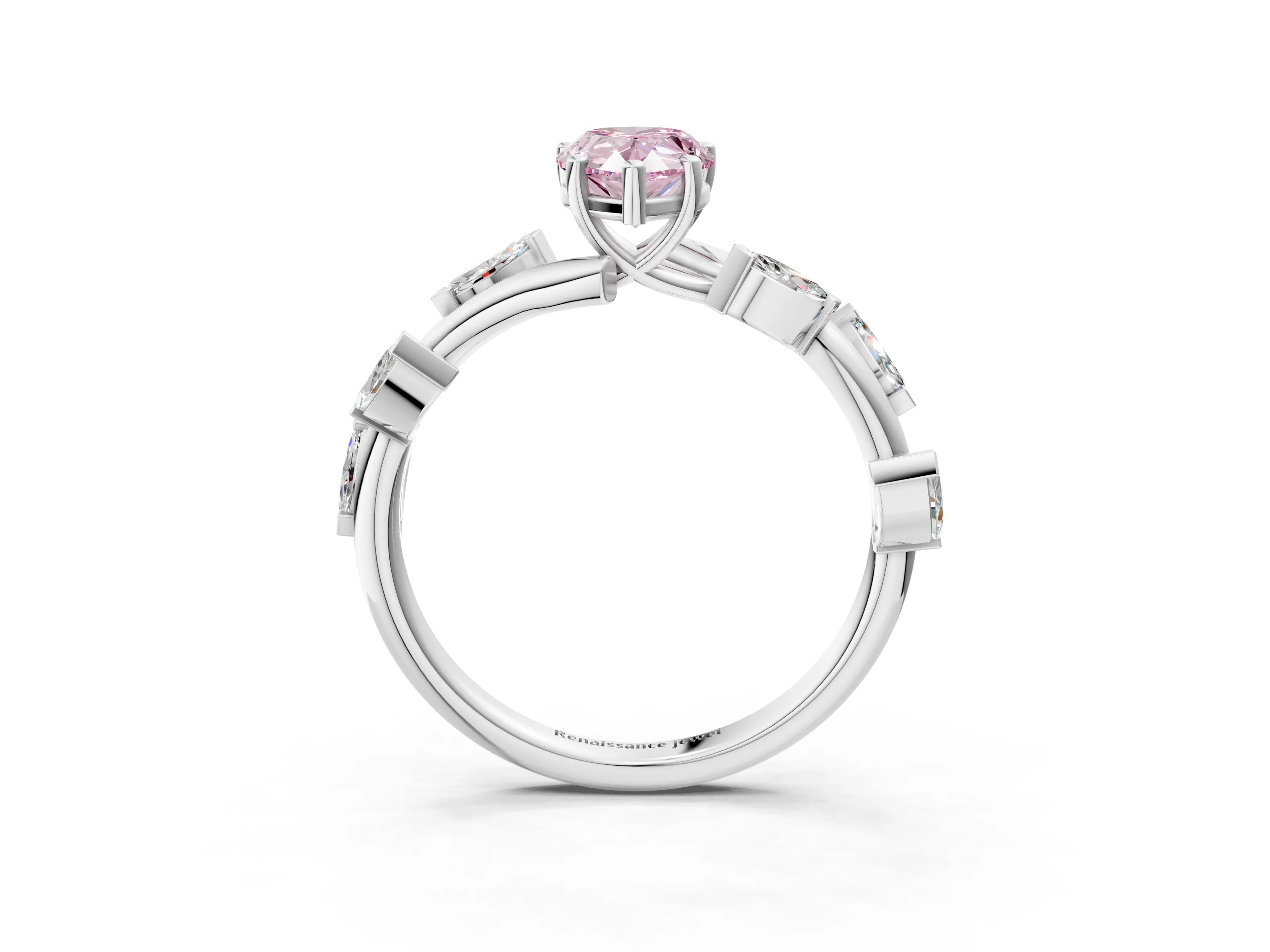 White gold Fancy Pink Pear Cut Solitaire Twisted Band Marquise Accent Prong Setting Ring_3