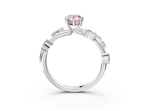 White gold Fancy Pink Pear Cut Solitaire Twisted Band Marquise Accent Prong Setting Ring_3
