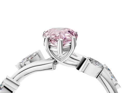 White gold Fancy Pink Pear Cut Solitaire Twisted Band Marquise Accent Prong Setting Ring_4