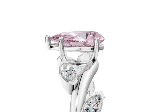 White gold Fancy Pink Pear Cut Solitaire Twisted Band Marquise Accent Prong Setting Ring_5