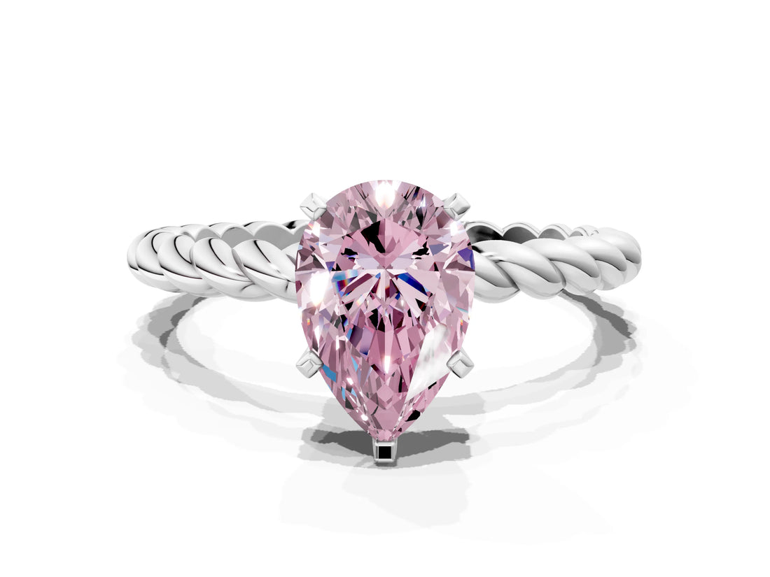 White gold Fancy Pink Pear  Cut Solitaire Twisted Band with Four-Prong Setting_94
