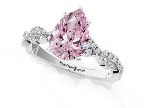 White gold Fancy Pink Pear Cut Solitaire Twisted Pave Band with Four-Prong Setting_16